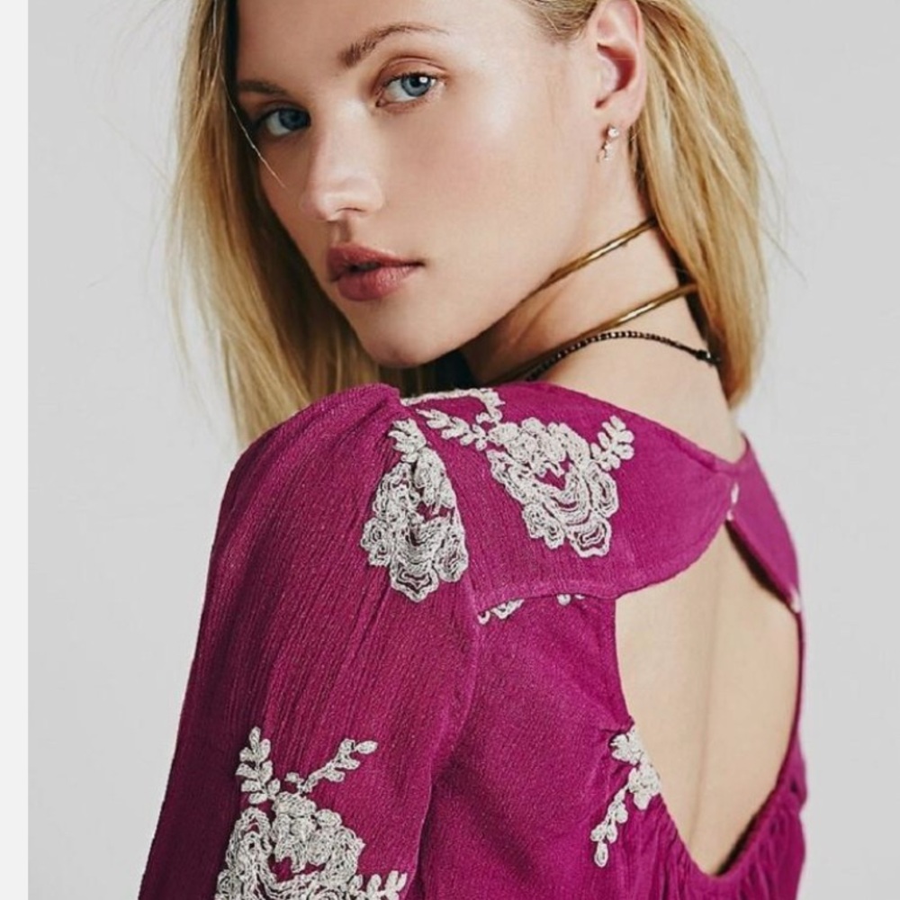 FREE PEOPLE Peasant-Sleeve Embroidered Shift Dress size small - Picture 5 of 12